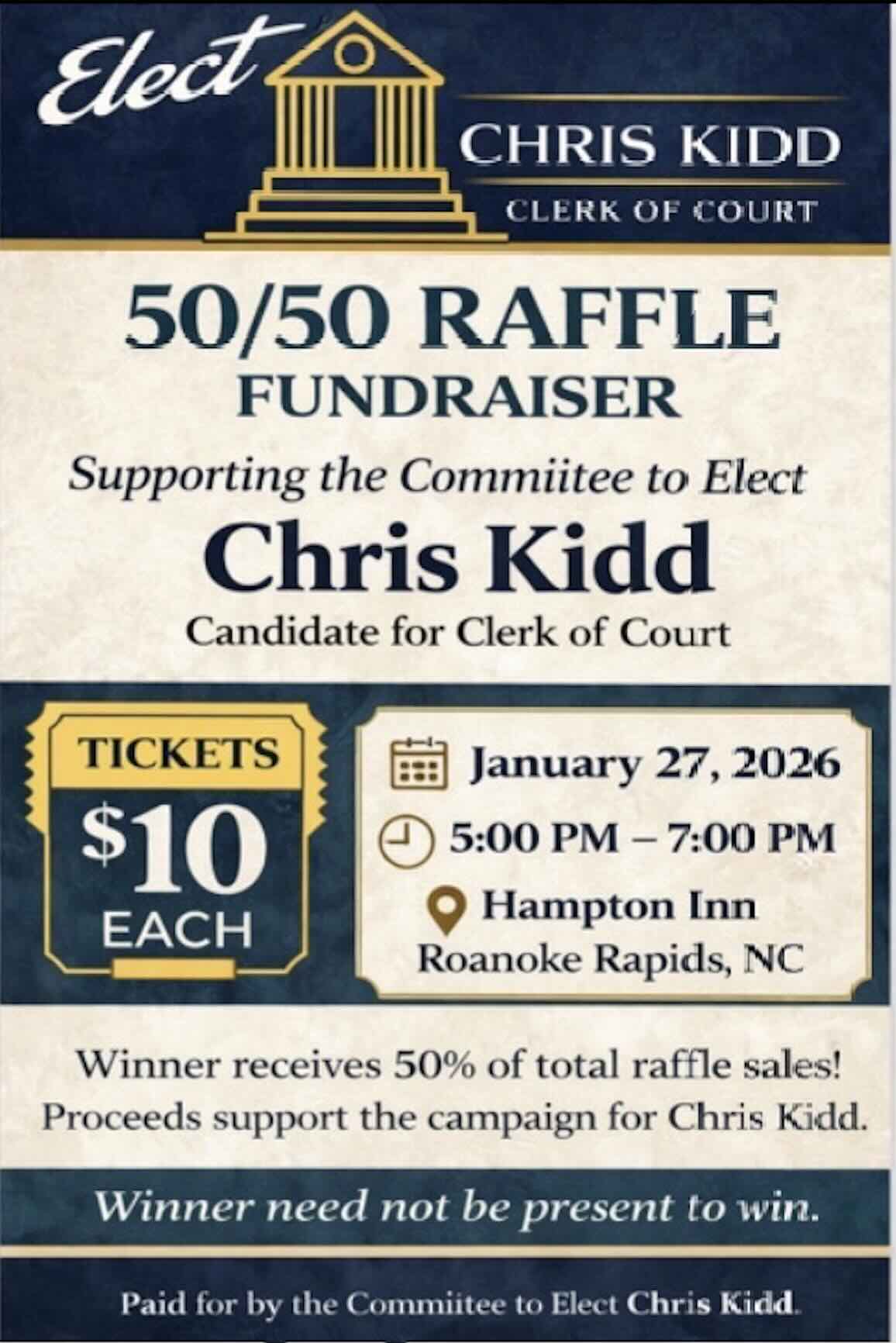 50/50 Raffle Fundraiser - January 27, 2026